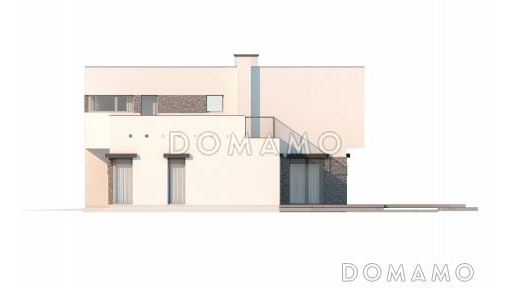 Проект компактного современного двухэтажного дома из кирпича в стиле модерн, с террасой на втором уровне и с гаражом / Фасад 4