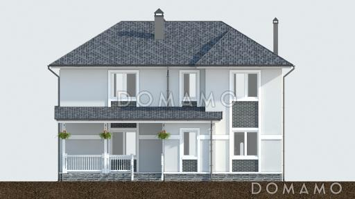 Проект двухэтажного дома с террасой, большой кухней-гостиной, кладовой / Фасад 3 Проект двухэтажного дома с террасой, большой кухней-гостиной, кладовой / Фасад 3