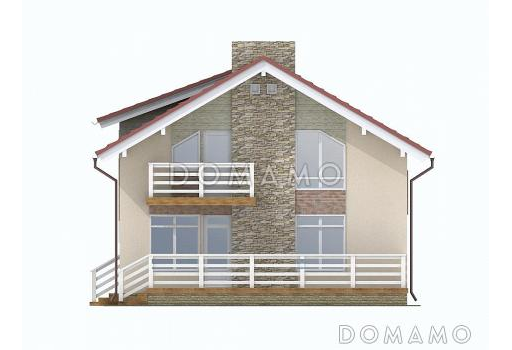 Проект каркасного дома с просторной террасой во всю ширину дома / Фасад 1