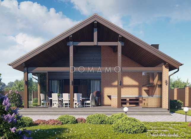 Проект беседки из газобетона с террасой барбекю, бильярдной, кухней и подвалом