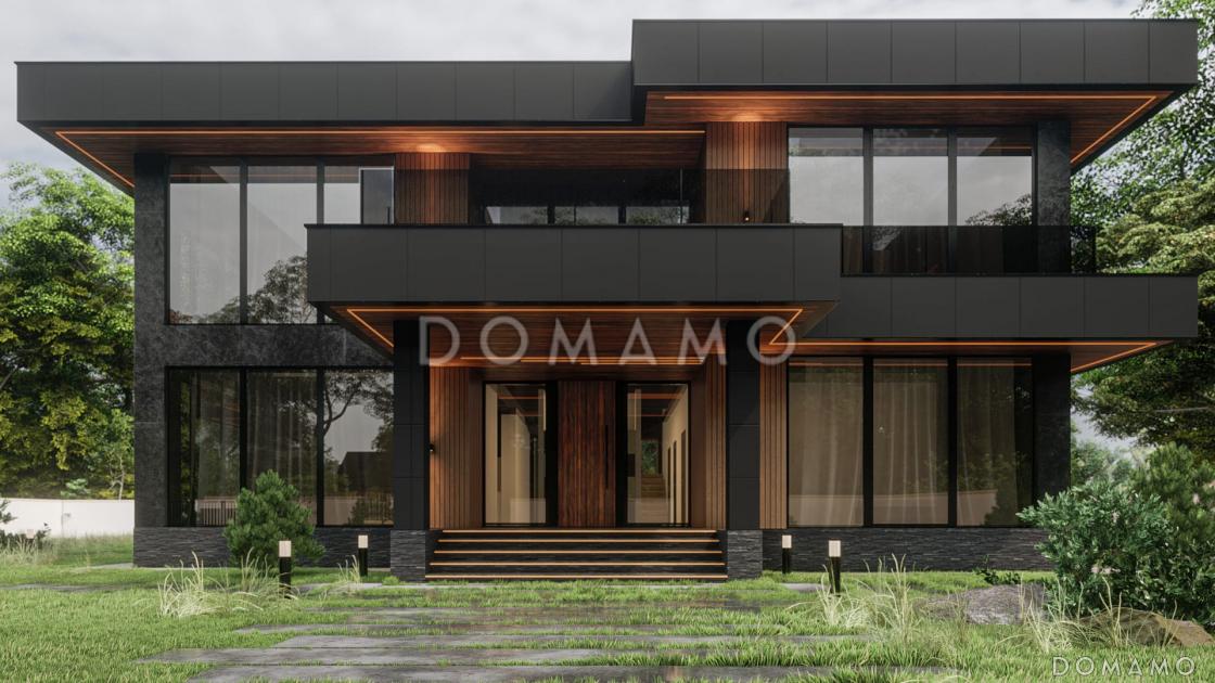 Проект современного двухэтажного дома с балконом, вторым светом и мастер-спальней / 1