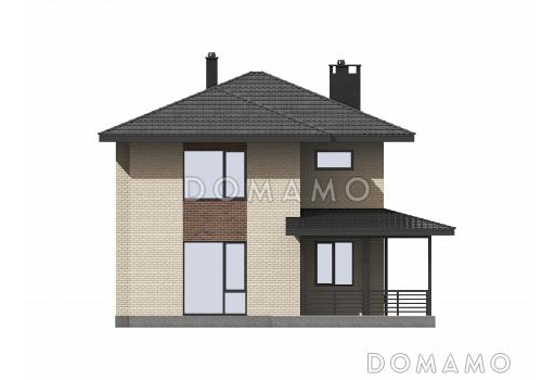 Проект 2-этажного кирпичного загородного дома с террасой / Фасад 4