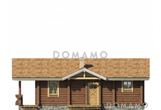 Проект одноэтажного деревянного дома  из оцилиндрованного бревна / Фасад 1