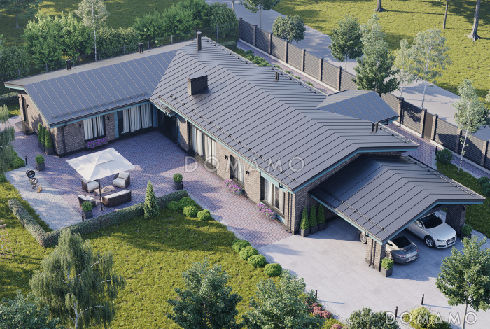 Проект углового дома с террасами, местами для хранения и просторной кухней-столовой-гостиной Проект углового дома с террасами, местами для хранения и просторной кухней-столовой-гостиной