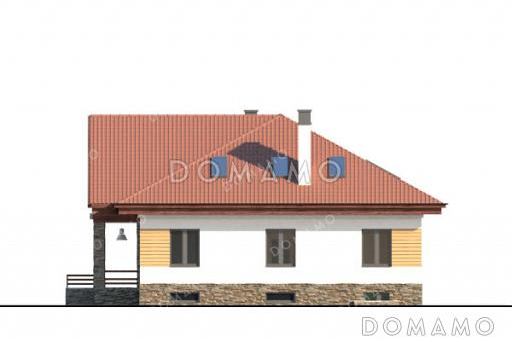 Проект дома с сауной в цокольном этаже, навесом для машины и гостиной на мансарде / Фасад 4