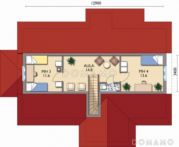 Проект каркасного дома с эркером, сауной на первом этаже / План мансардного этажа
