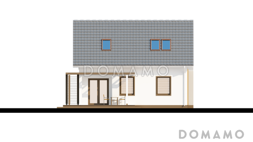 Проект компактного одноэтажного мансардного дома из кирпича с кабинетом на первом этаже и тремя спальнями на мансарде / Фасад 3