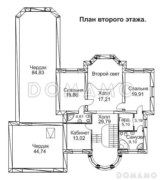 Проект дома с гаражом на два автомобиля, бассейном и небольшой террасой / План 2 этажа