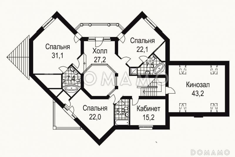 Проект большого дома с оригинальной формой / План 2 этажа