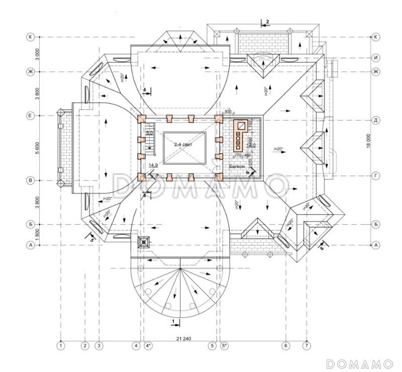 Проект парадного коттеджа с красивым холлом и террасой / План мансардного этажа