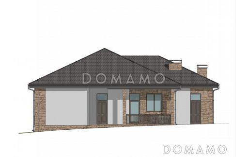 Проект одноэтажного коттеджа с сауной и крытой террасой / Фасад 1