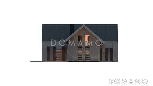 Проект современного одноэтажного мансардного дома из кирпича с панорамным остеклением, вторым светом и с гаражом / Фасад 2