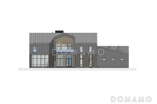 Проект двухэтажного коттеджа из газобетона с винным погребом, террасой барбекю и зимним садом / Фасад 4