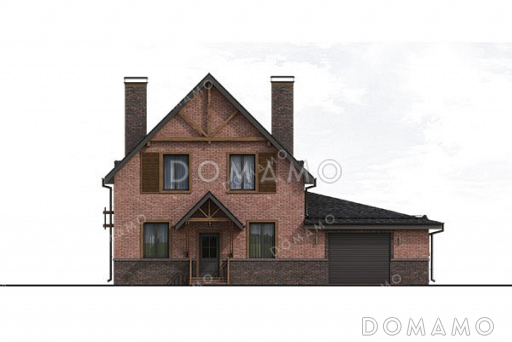 Проект одноэтажного дома с мансардой, гаражом на два автомобиля и большой террасой / Фасад 1