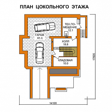 Проект рационально запланированного дома с цокольным этажом / План цокольного этажа Проект рационально запланированного дома с цокольным этажом / План цокольного этажа