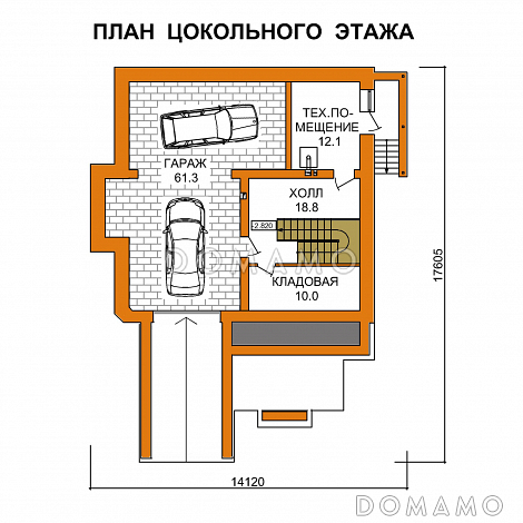 Проект рационально запланированного дома с цокольным этажом / План цокольного этажа Проект рационально запланированного дома с цокольным этажом / План цокольного этажа
