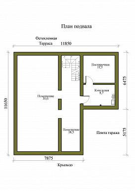 Проект двухэтажного дома с подвалом, гаражом и верандой / План цокольного этажа Проект двухэтажного дома с подвалом, гаражом и верандой / План цокольного этажа