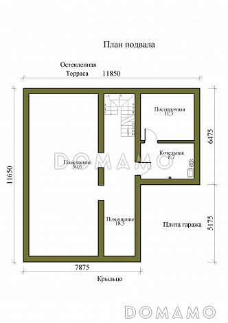 Проект двухэтажного дома с подвалом, гаражом и верандой / План цокольного этажа Проект двухэтажного дома с подвалом, гаражом и верандой / План цокольного этажа
