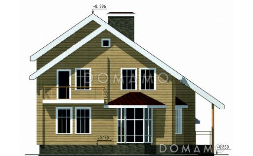 Проект одноэтажного дома из бруса с мансардным и цокольным этажами / Фасад 1