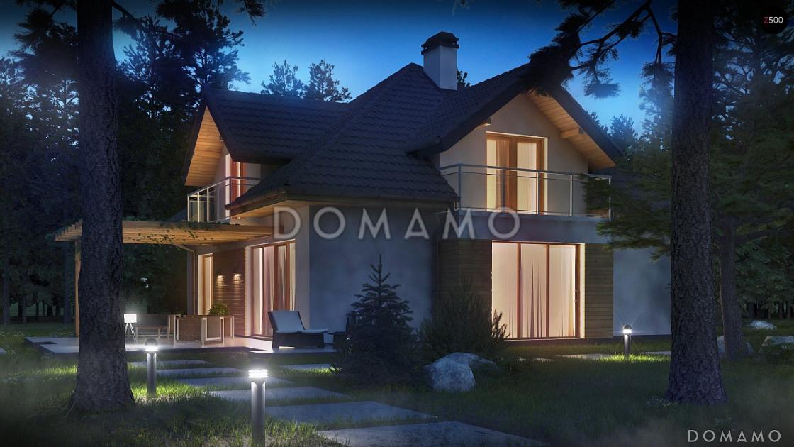 Проект дома с гаражом, террасой, просторной гостиной, балконами в трех комнатах на мансарде / 5