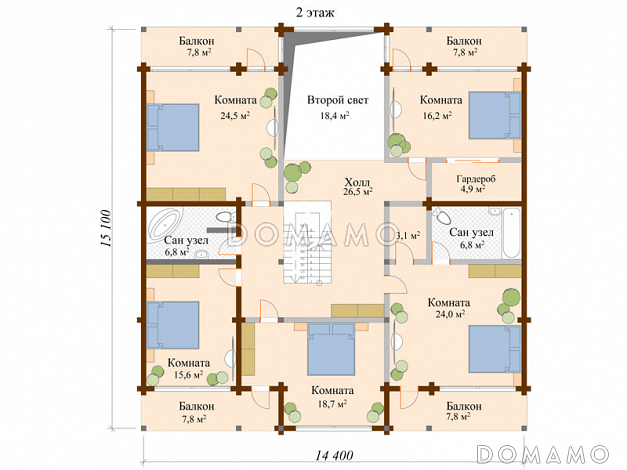 Проект дома с 5 комнатами на мансардном этаже / План мансардного этажа Проект дома с 5 комнатами на мансардном этаже / План мансардного этажа