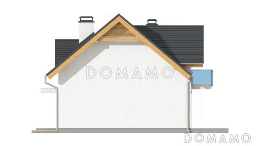 Проект небольшого одноэтажного дома из кирпича с тремя спальнями на мансардном этаже и балконом / Фасад 3