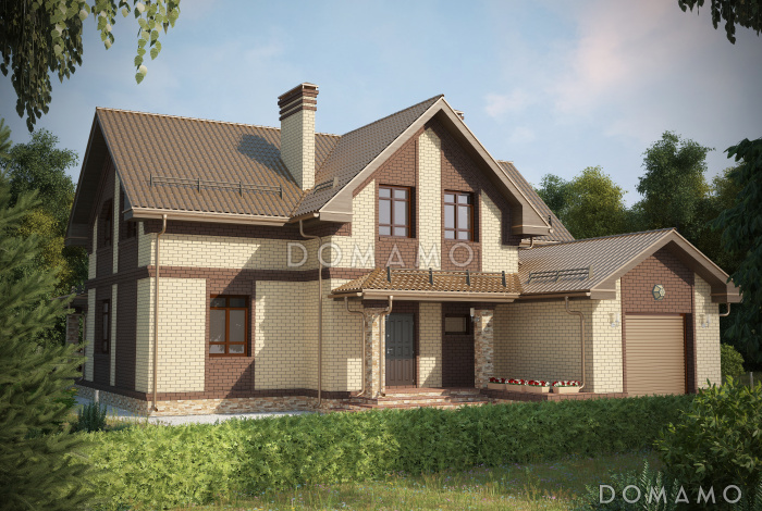 Проект красивого двухэтажного дома c большим гаражом и террасой