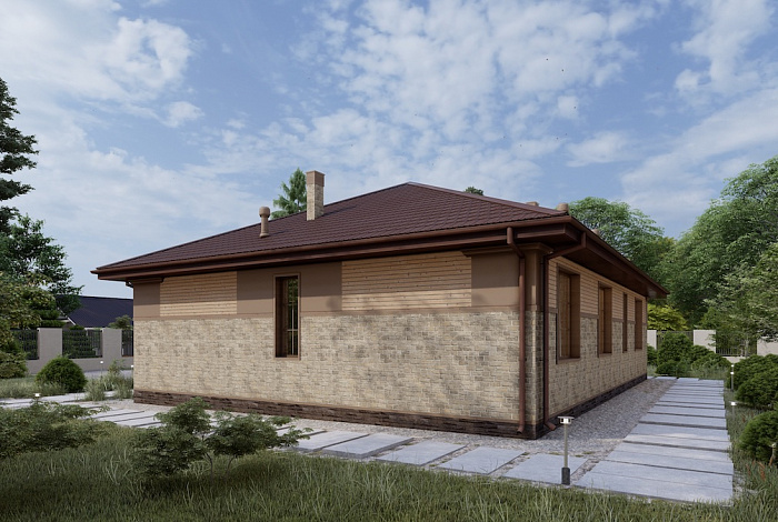 Проект уютного дома с мастер-спальней, большой гостиной и просторной гардеробной