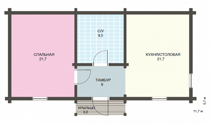 Проект небольшого дачного дома с одной просторной спальней / План 1 этажа