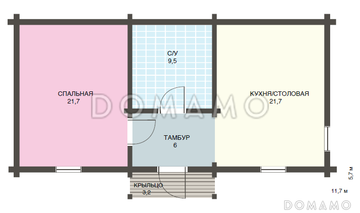 Проект небольшого дачного дома с одной просторной спальней / План 1 этажа