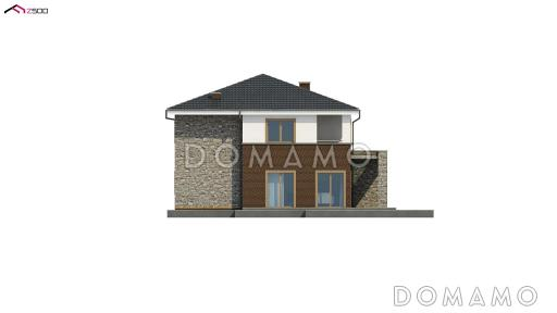 Проект двухэтажного дома с подвалом, гаражом, двумя спальнями на первом этаже, мастер-спальней на втором этаже / Фасад 4