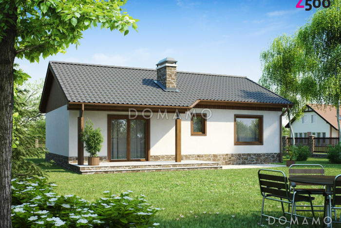 Проект компактного одноэтажного дома из кирпича с двумя спальнями и просторной гостиной Проект компактного одноэтажного дома из кирпича с двумя спальнями и просторной гостиной