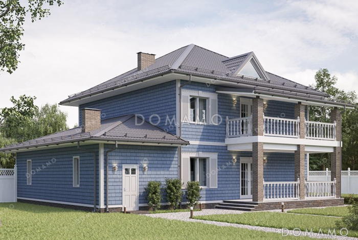 Проект двухэтажного дома с террасой и гаражом