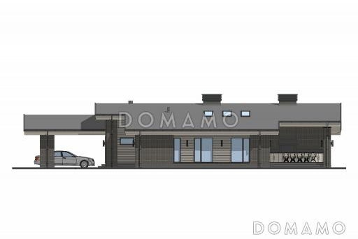 Проект каркасного дома с террасой барбекю и навесом для двух машин / Фасад 4