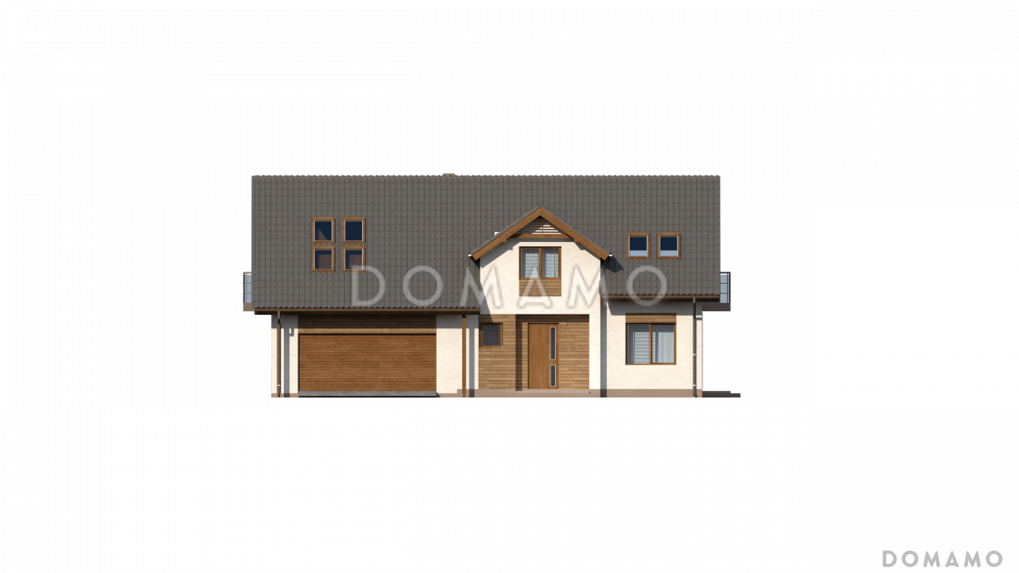 Проект одноэтажного дома из кирпича с четырьмя спальнями и кабинетом на мансардном этаже и встроенным гаражом / 2