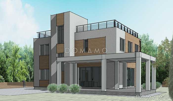 Проект загородного дома с просторной кухней-гостиной, кабинетом и сауной на втором этаже Проект загородного дома с просторной кухней-гостиной, кабинетом и сауной на втором этаже