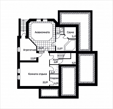 Проект коттеджа с встроенным гаражом / План цокольного этажа Проект коттеджа с встроенным гаражом / План цокольного этажа