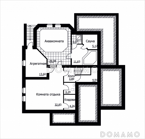 Проект коттеджа с встроенным гаражом / План цокольного этажа Проект коттеджа с встроенным гаражом / План цокольного этажа