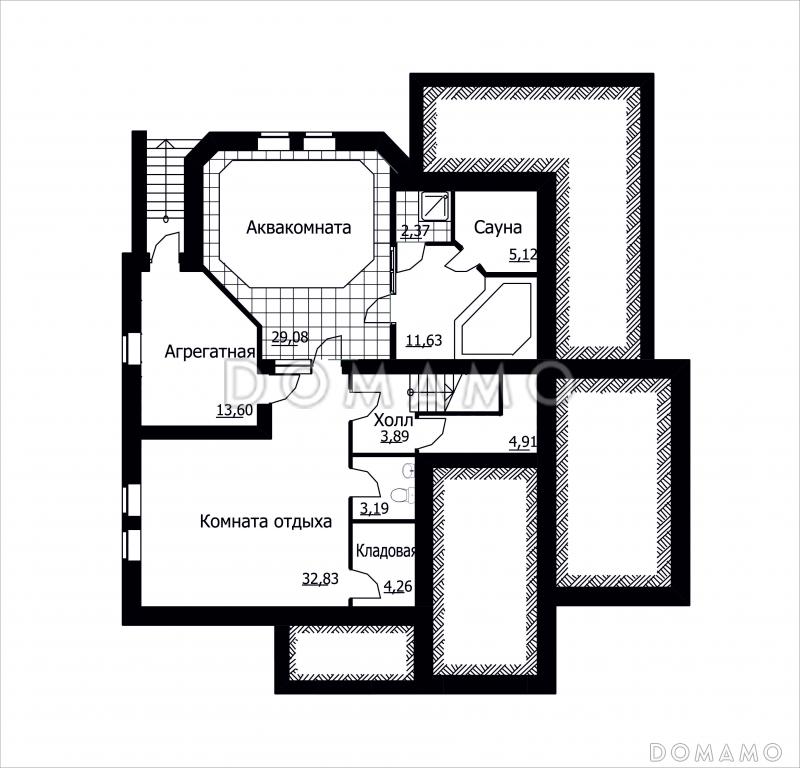 Проект коттеджа с встроенным гаражом / План цокольного этажа
