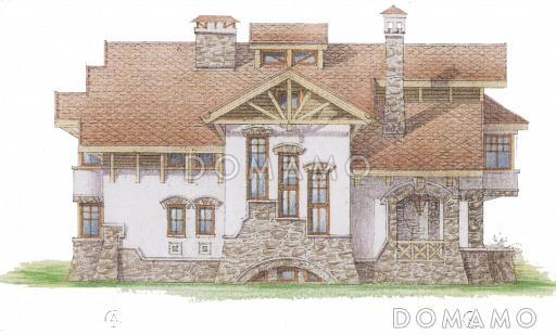 Проект коттеджа в стиле шале с двусветной гостиной / Фасад 3