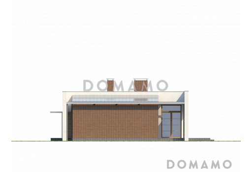 Проект современного одноэтажного дома из газобетона с плоской крышей, тремя спальнями и гаражом  / Фасад 4