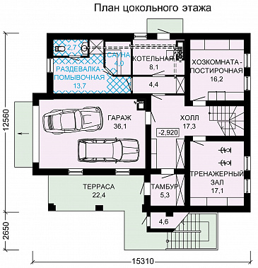 Проект дома с сауной на цокольном этаже / План цокольного этажа Проект дома с сауной на цокольном этаже / План цокольного этажа