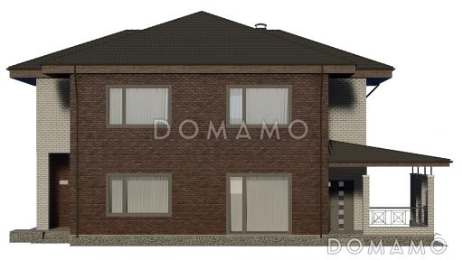 Проект двухэтажного дома с крытой террасой, тремя спальнями и гардеробными / Фасад 4