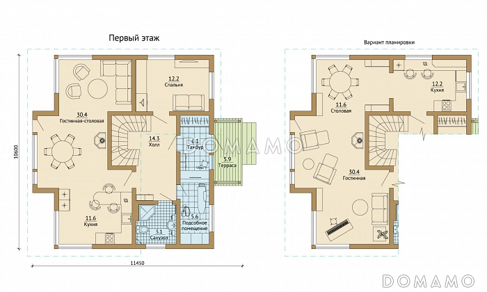 Проект современного каркасного дома с эркером и окнами в пол / План 1 этажа Проект современного каркасного дома с эркером и окнами в пол / План 1 этажа