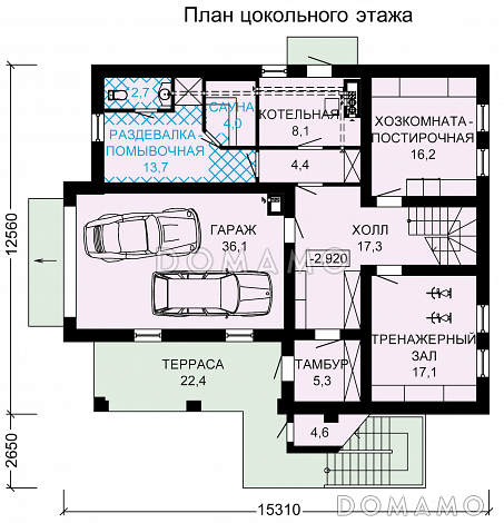 Проект дома с сауной на цокольном этаже / План цокольного этажа Проект дома с сауной на цокольном этаже / План цокольного этажа