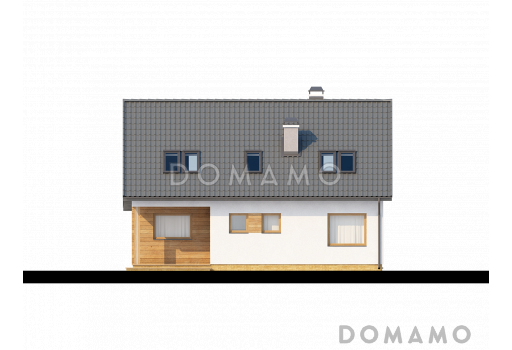 Проект одноэтажного мансардного дома из газобетона с тремя комнатами и кабинетом / Фасад 1