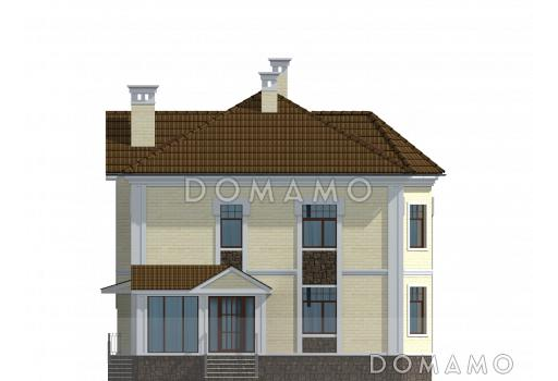 Проект двухэтажного коттеджа с четырехскатной кровлей / Фасад 3