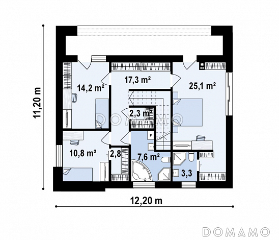 Проект двухэтажного дома с гаражом на одну машину, кладовой, хозяйской спальней / План 2 этажа