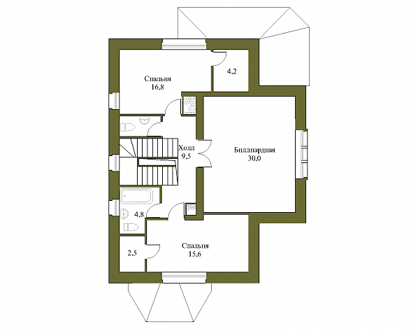 Проект трёхэтажного коттеджа с гаражом, подвалом и бассейном / План мансардного этажа