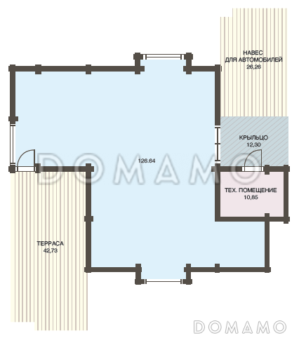Проект двухэтажного дома из клееного бруса с двумя балконами на втором этаже / План 1 этажа